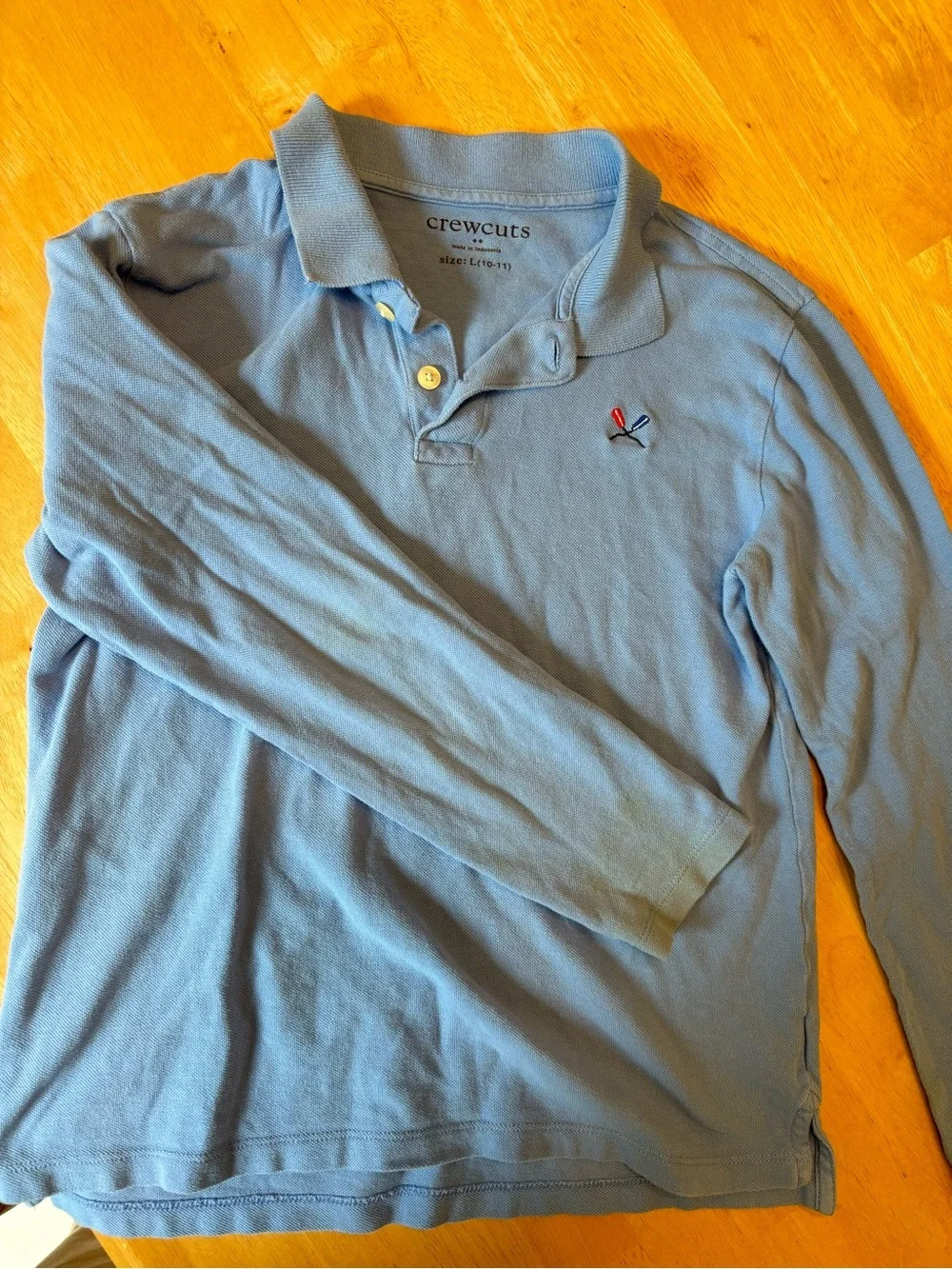 Crewcuts Light Blue Long-Sleeve Polo with Small Embroidered Logo